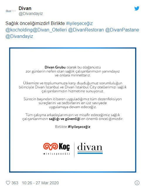 Koç Holding Divan otellerini sağlık çalışanlarına açtı - Resim: 1