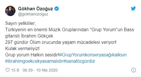 Gökhan Özoğuz'dan ölüm orucundaki İbrahim Gökçek için flaş çağrı: Grup Yorum halkın sesidir - Resim: 1