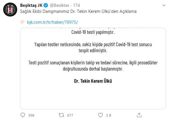 Beşiktaş'ta 8 kişide Koronavirüs tespit edildi - Resim: 1