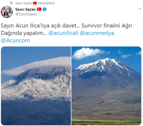 Savcı Sayan'dan Acun'a çağrı: Survivor finalini Ağrı Dağı'nda yapalım - Resim: 1