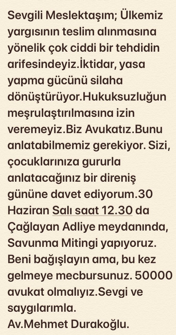 İstanbul Barosu Başkanı Mehmet Durakoğlu'ndan avukatlara miting çağrısı! - Resim: 1