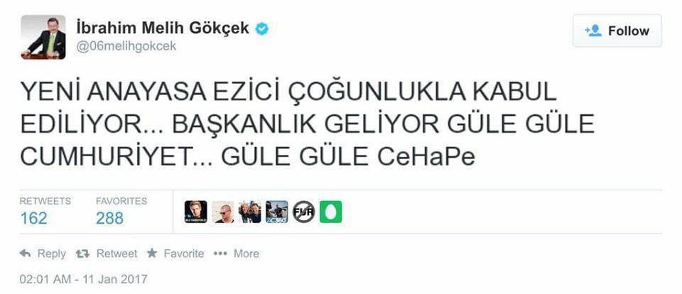 Gökçek’ten başkanlık twiti güle güle Cumhuriyet - Resim: 1