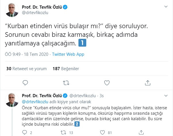 Bilim Kurulu üyesi Özlü açıkladı: Kurban etinden virüs bulaşır mı? - Resim: 1
