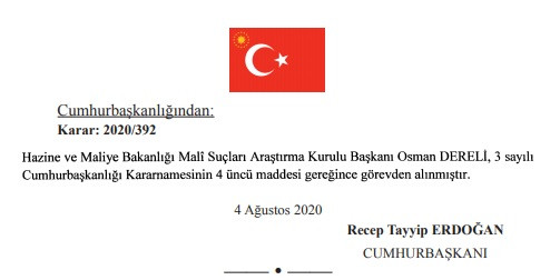 Erdoğan, MASAK Başkanı Osman Dereli'yi görevden aldı - Resim: 1