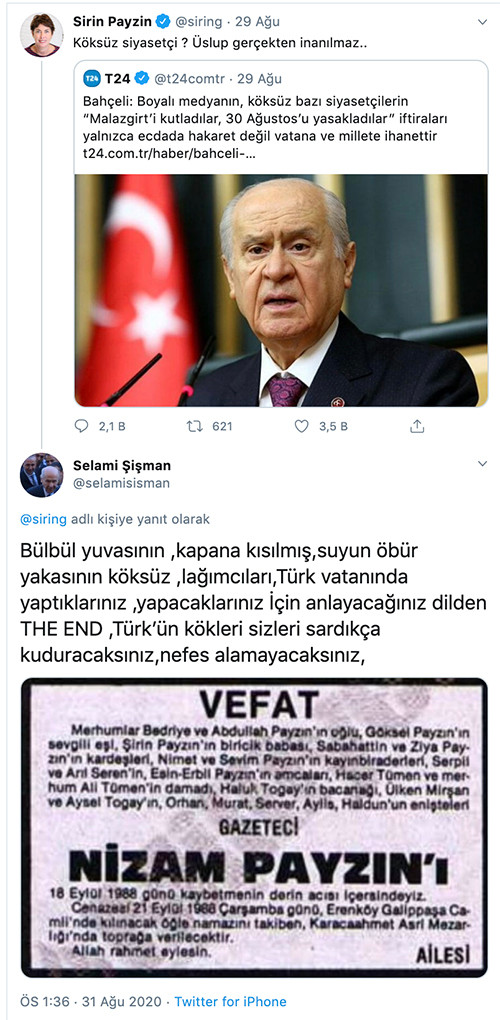 MHP'li Şişman, Şirin Payzın'ı babasının vefat ilanıyla tehdit etti - Resim: 1