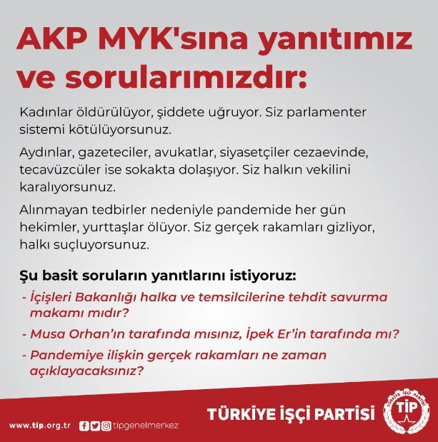 TİP'ten AKP Sözcüsü Ömer Çelik'e 3 yanıt 3 soru - Resim: 1