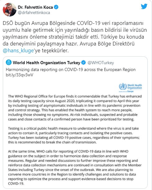 Fahrettin Koca'dan DSÖ'ye: Türkiye deneyimini paylaşmaya hazır - Resim: 1