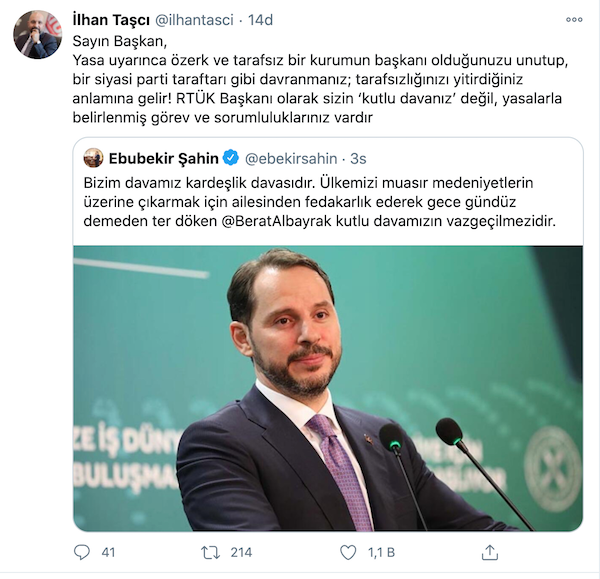 RTÜK Başkanından skandal paylaşım: Berat Bey ile kutlu davamız.. - Resim: 1