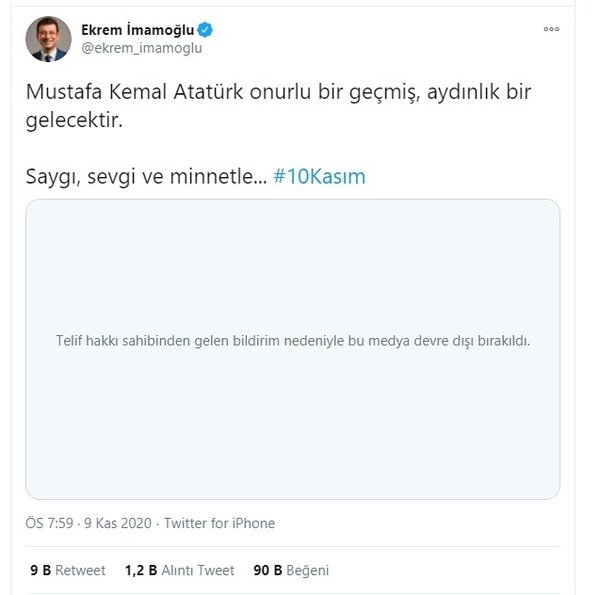 Ekrem İmamoğlu'nun 10 Kasım mesajı telif hakkına takıldı - Resim: 1