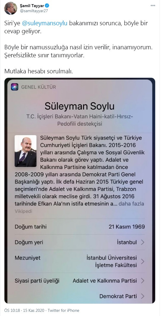 Şamil Tayyar tepki gösterdi; iPhone Siri arama sonuçlarını değiştirdi - Resim: 1