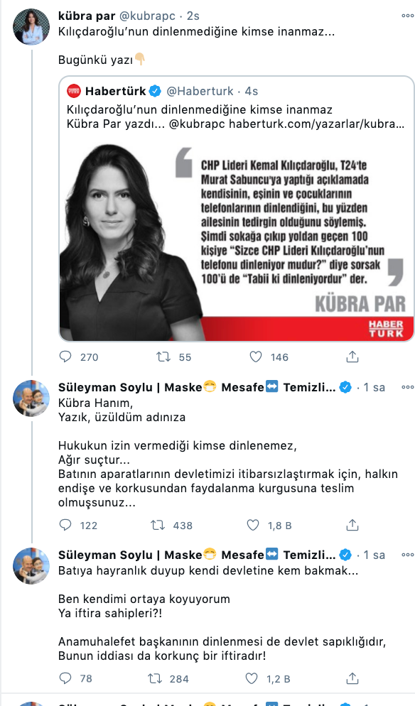 Soylu'dan Habertürk yazarı Kübra Par'a Twitter'dan fırça: Yazık, üzüldüm adınıza.. - Resim: 1