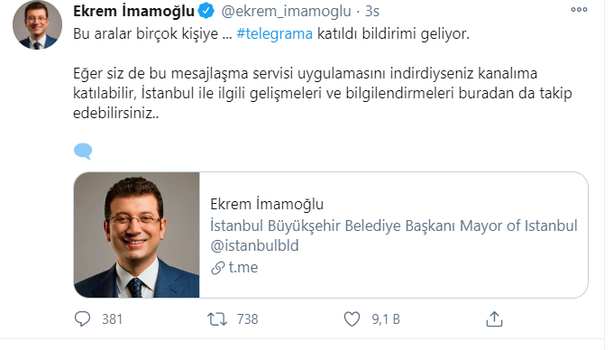 Ekrem İmamoğlu Telegram'da - Resim: 1