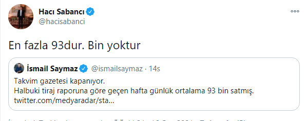 Hacı Sabancı Takvim Gazetesinin tirajıyla fena dalga geçti - Resim: 1