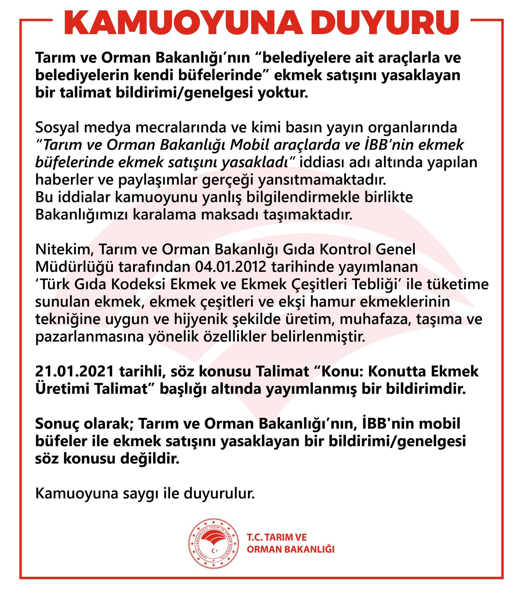 Bakanlık İBB'nin Mobil Ekmek Satışı Yasaklandı Açıklamasını Yalanladı