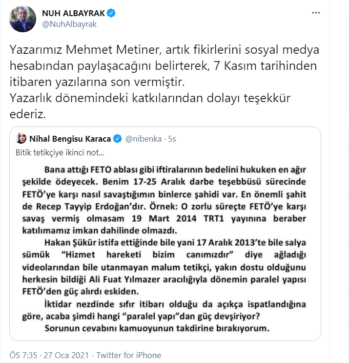 Nihal Bengisu Karaca: Tıynetsiz Adam, Mehmet Metiner'in Kovulduğu Tescillendi - Resim: 1