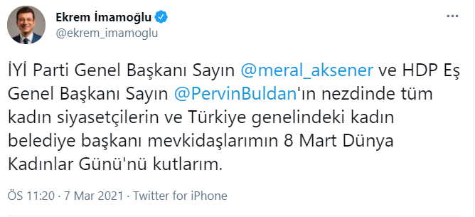 İmamoğlu'ndan Pervin Buldan ve Meral Akşener'li Kadınlar Günü Mesajı - Resim: 1