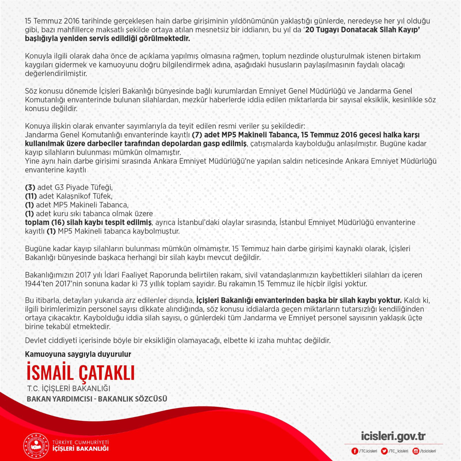 İçişleri Bakan Yardımcısı Çataklı'dan Kayıp Silah Açıklaması - Resim: 1