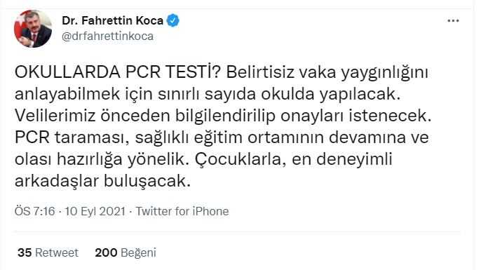 Bakan Koca'dan Okullarda Yapılacak PCR Taramasıyla İlgili Açıklama - Resim: 1