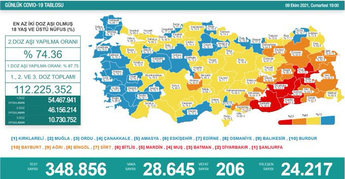 Covid 19'da Bugün: 28 Bin 645 Yeni Vaka, 206 Vefat - Resim: 1