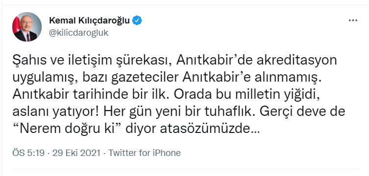 Kılıçdaroğlu'ndan Muhalif Medyanın Anıtkabir'e Alınmamasına Sert Tepki - Resim: 1