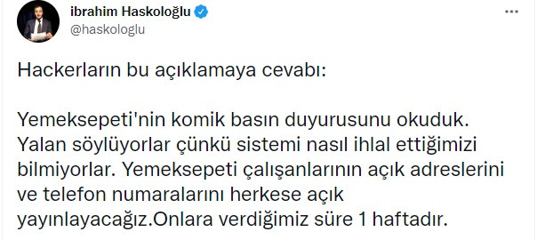 Hackerlar Yemeksepeti'ne 1 Hafta Süre Verdi - Resim: 1