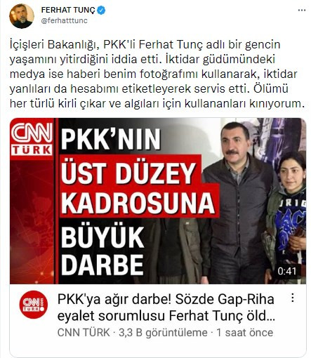 CNN Türk PKK'lı Ferhat Tunç Haberine Sanatçı Ferhat Tunç'u Koydu - Resim: 1