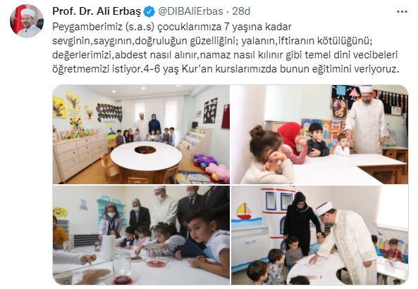 Diyanet İşleri Başkanı Erbaş'tan 4-6 Yaş Kur'an Kursu Paylaşımı - Resim: 1