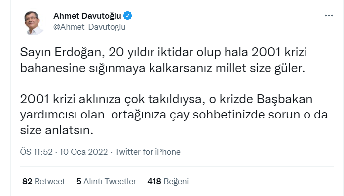 Davutoğlu'ndan Erdoğan'a 2001 Krizi Yanıtı - Resim: 1