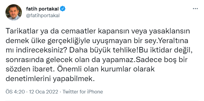 Fatih Portakal: Tarikat ve cemaatleri Yeraltına mı İndireceksiniz? - Resim: 1