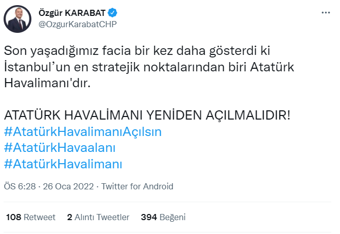 CHP'li Özgür Karabat: Atatürk Havalimanı Yeniden Açılmalıdır - Resim: 1