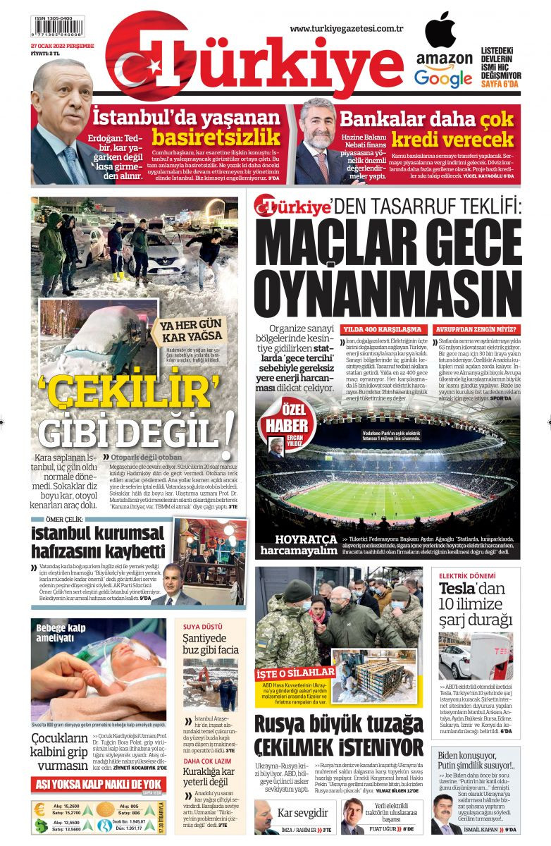 Türkiye Gazetesinden İlginç Tasarruf Teklifi: Maçlar Gece Oynanmasın - Resim: 1