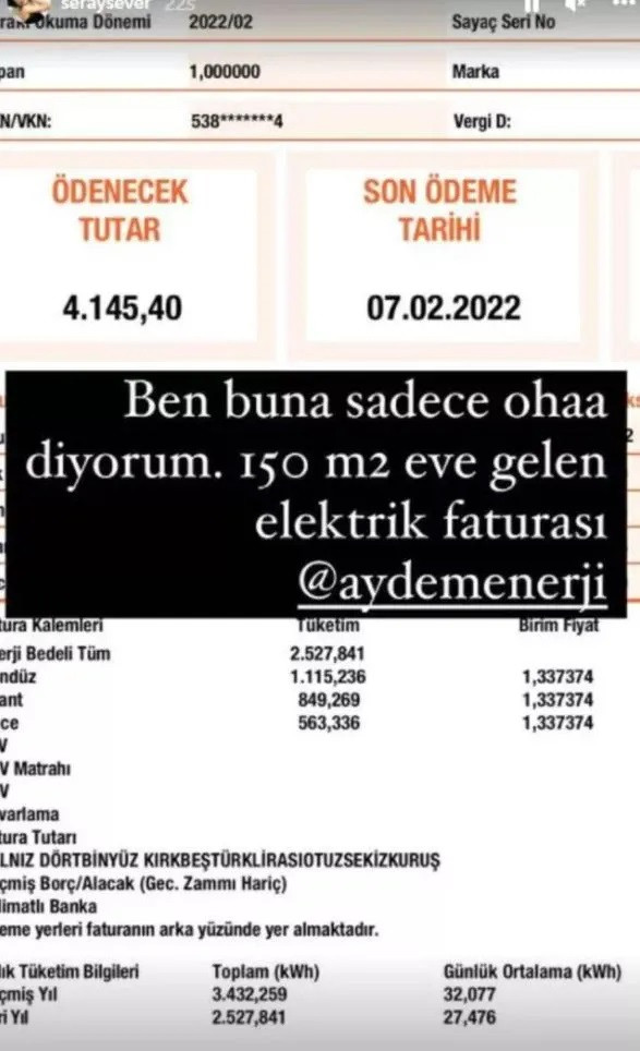 Seray Sever Elektrik Faturasını Paylaşıp İsyan Etti: Oha Diyorum - Resim: 1
