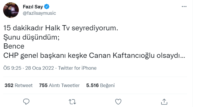 Fazıl Say: CHP Genel Başkanı Keşke Kaftancıoğlu Olsaydı.. - Resim: 1