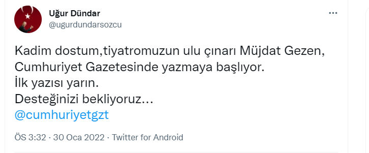 Uğur Dündar: Müjdat Gezen Cumhuriyet Gazetesinde Yazmaya Başlıyor - Resim: 1