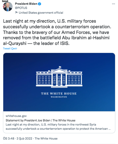 Biden Açıkladı: IŞİD Lideri El-Kureyşi Öldürüldü - Resim: 1