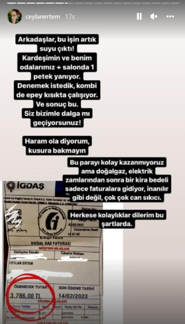 Ceylan Ertem Doğalgaz Faturasını Paylaştı: Haram Olsun - Resim: 1