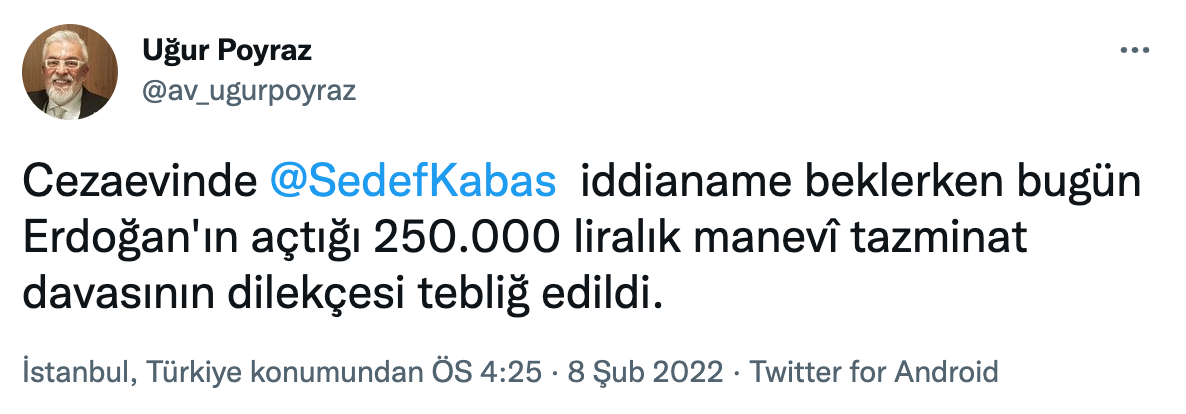 Erdoğan'dan Gazeteci Sedef Kabaş'a 250 Bin Liralık Tazminat Davası - Resim: 1