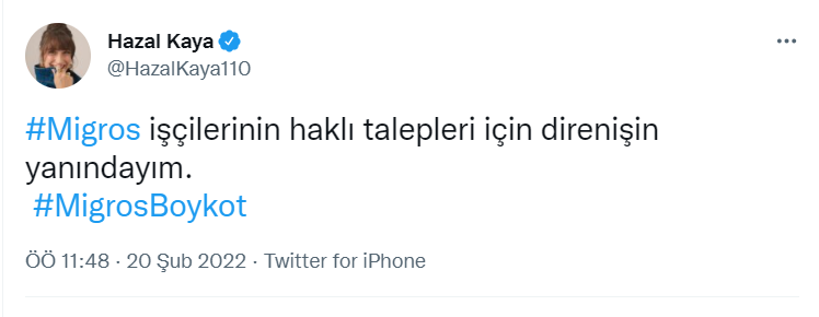 Hazal Kaya’dan Migros İşçilerine Destek - Resim: 1
