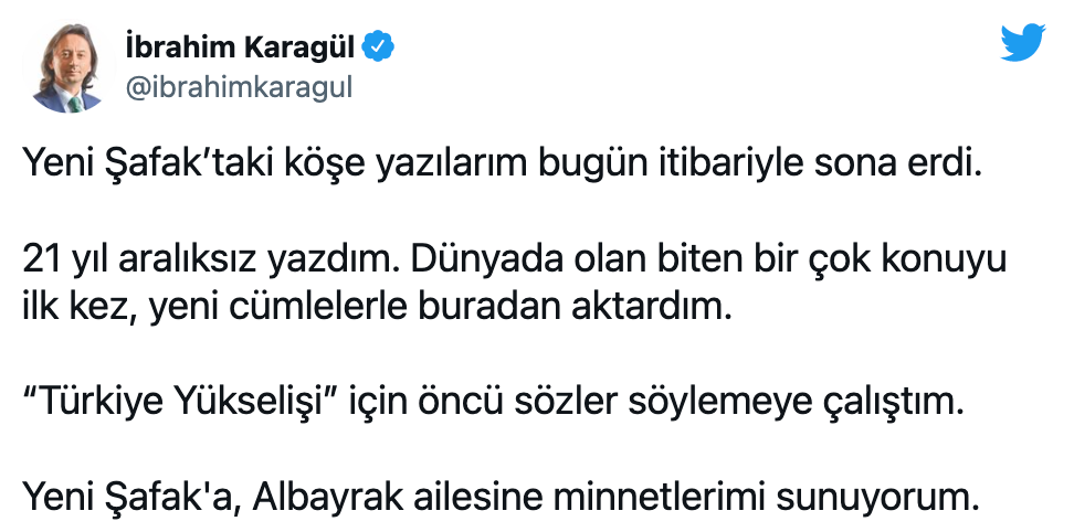 İbrahim Karagül Yeni Şafak'taki Yazılarına Son Verdi - Resim: 1