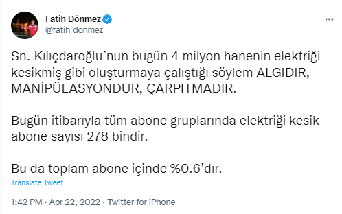 Bakan Dönmez Kılıçdaroğlu'nu Yalanladı: Elektriği Kesik Abone Sayısını Açıkladı - Resim: 1