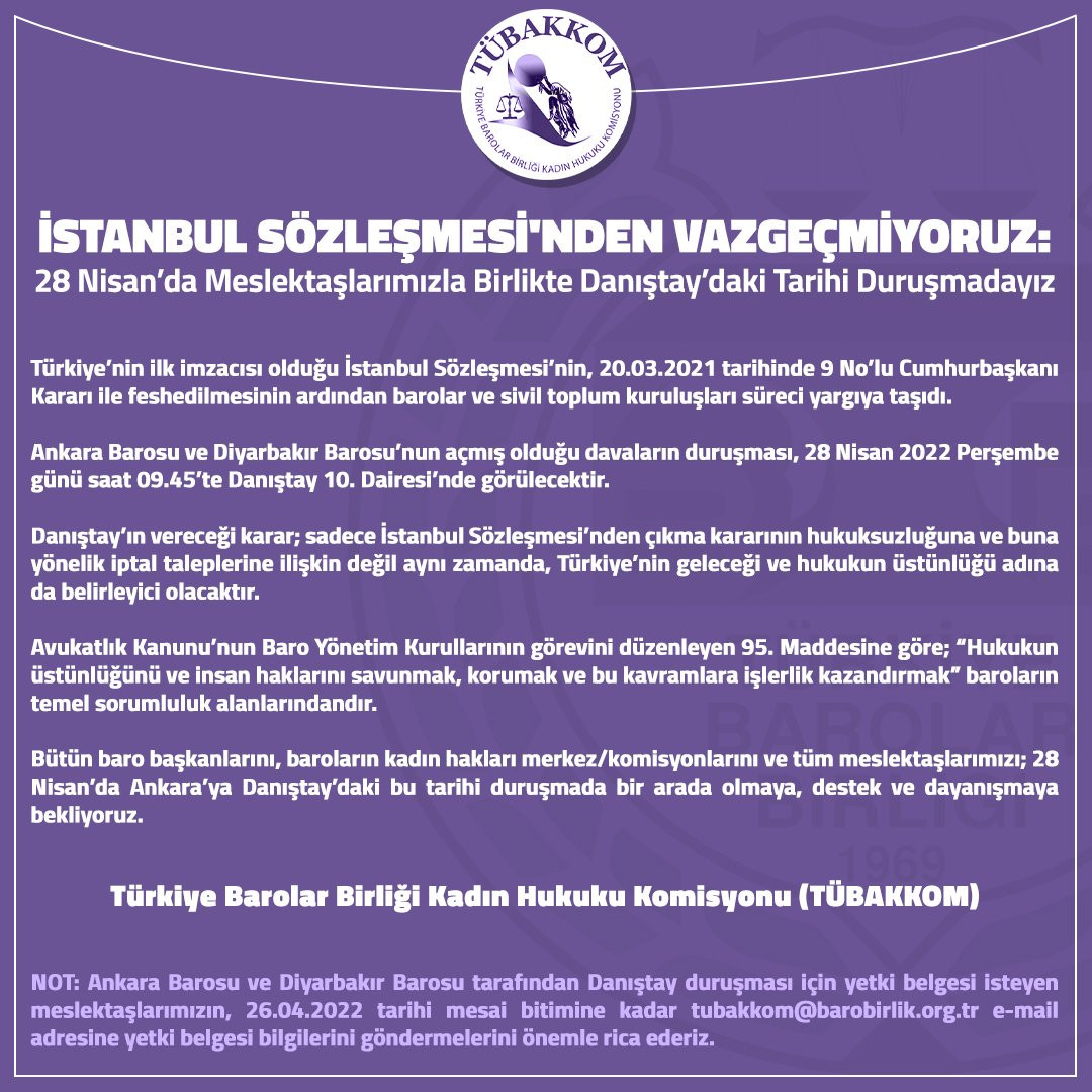 Barolar Birliği İstanbul Sözleşmesinden Vazgeçmiyor - Resim: 1
