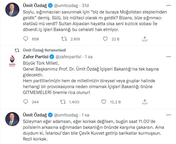 Ümit Özdağ'dan Bakan Soylu'ya: Çevik Kuvvet Getirip Barikatlar Kurmuşsun Rezil Korkak - Resim: 1