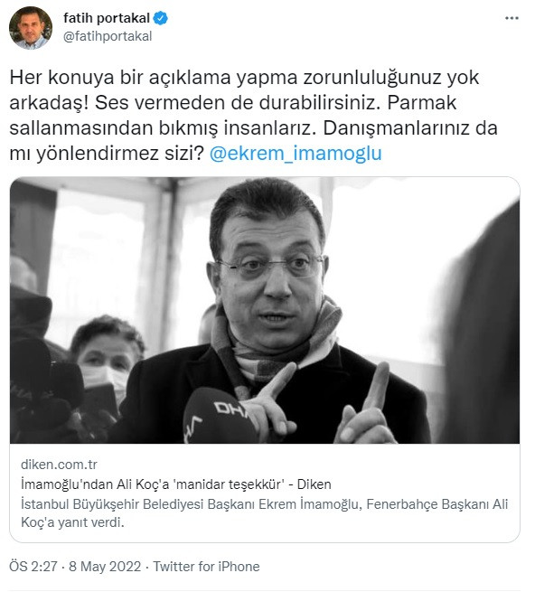 Fatih Portakal da İmamoğlu'na Tepki Gösterdi: Parmak Sallanmasından Bıkmış İnsanlarız - Resim: 1