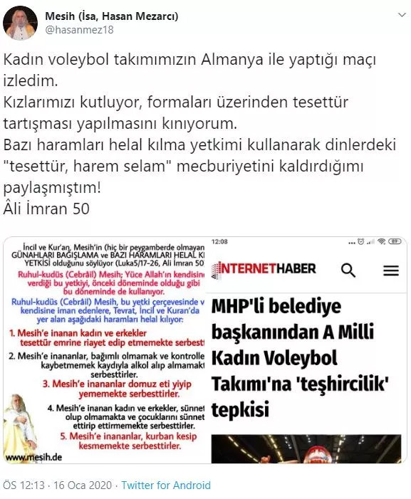 Yerli ve milli Mesih Hasan Mezarcı: Tesettürü kaldırıyorum - Resim: 1