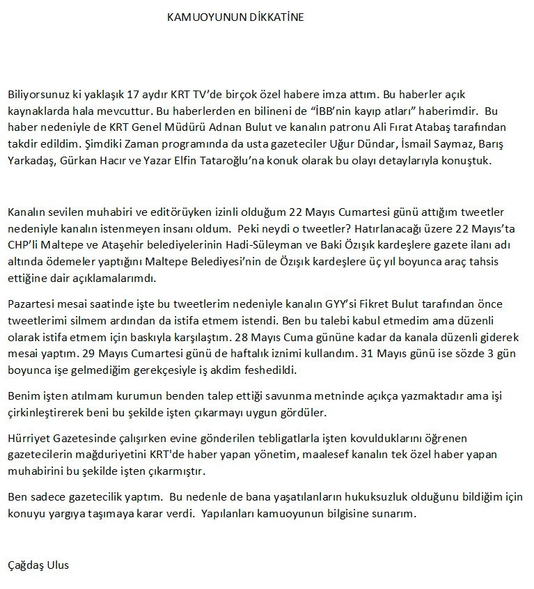 CHP'li Belediyeler Özışık'lara Para Veriyor Diyen Ulus KRT TV'den Kovuldu - Resim: 1