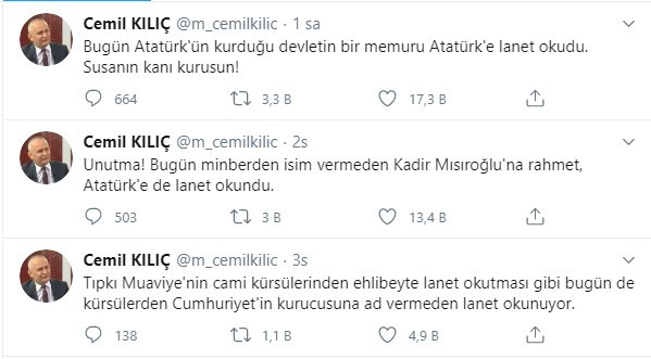 İlahiyatçı Cemil Kılıç: Bugün minberden Atatürk'e lanet okundu - Resim: 1