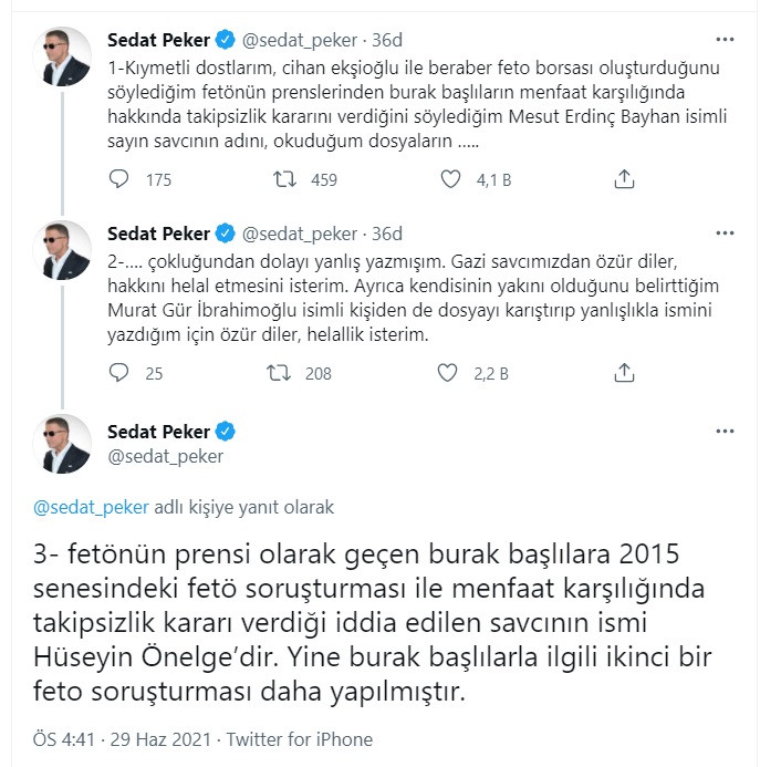 Sedat Peker, Savcı Mesut Erdinç Bayhan ve Murat Gür İbrahimoğlu’ndan Özür Diledi - Resim: 1