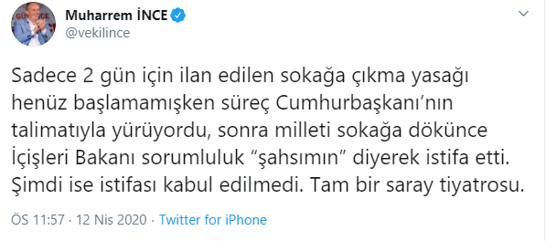 Muharrem İnce: Soylu'nun istifası ve kabul edilmemesi Saray tiyatrosu - Resim: 1