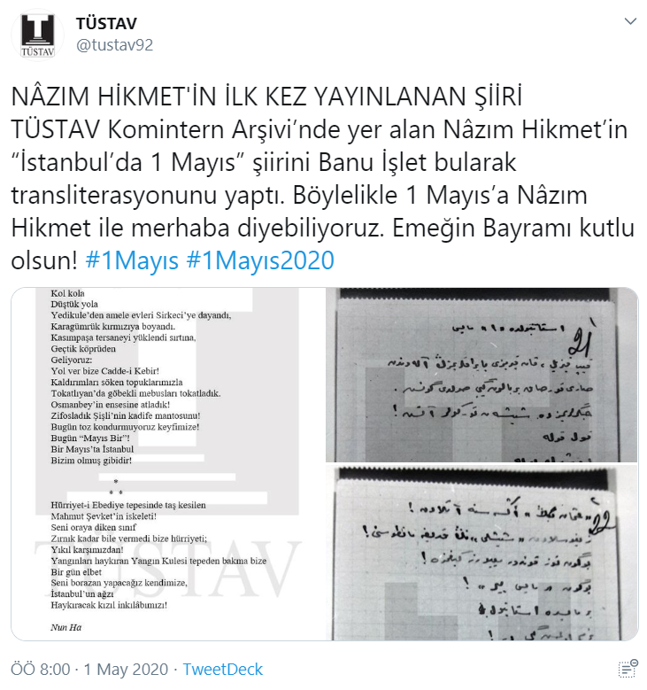 İşte Nazım Hikmet'in ilk kez yayınlanan İstanbul'da 1 Mayıs şiiri - Resim: 1