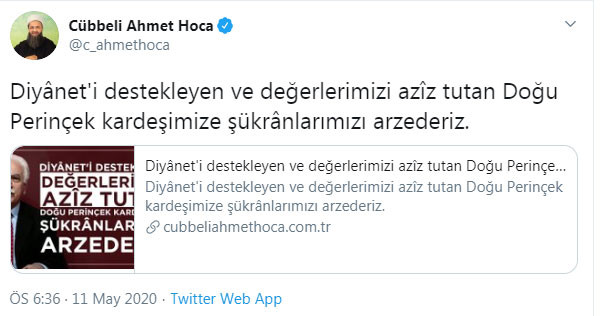 Cübbeli Ahmet'ten Doğu Perinçek’e flaş teşekkür - Resim: 1